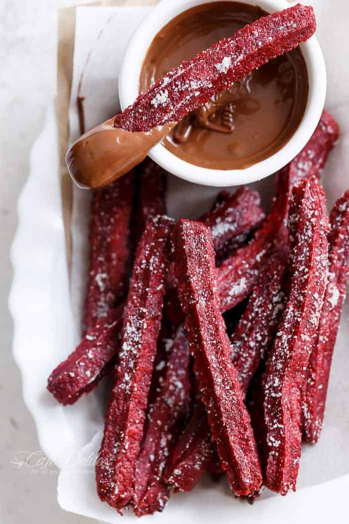 The Best Red Velvet Churros: Homemade with Cream Cheese Dip